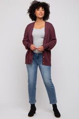 Plum Basic Ribbed Cardigan Sweater