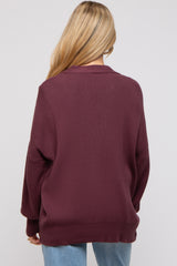 Plum Basic Ribbed Maternity Cardigan Sweater