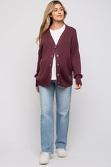 Plum Basic Ribbed Maternity Cardigan Sweater