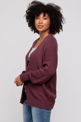 Plum Basic Ribbed Cardigan Sweater