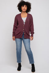 Plum Basic Ribbed Cardigan Sweater