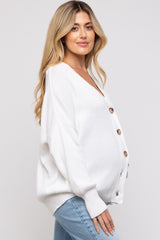 White Basic Ribbed Maternity Cardigan Sweater