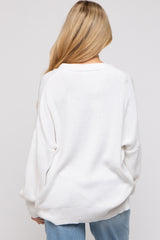 White Basic Ribbed Maternity Cardigan Sweater