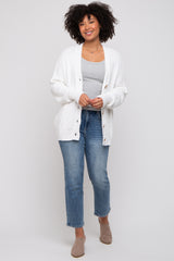 White Basic Ribbed Cardigan Sweater