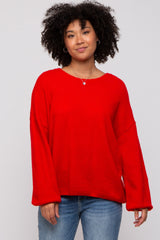 Red Basic Drop Shoulder Sweater