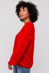 Red Basic Drop Shoulder Sweater