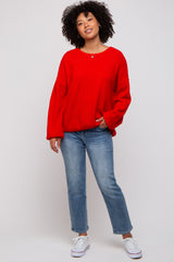 Red Basic Drop Shoulder Sweater