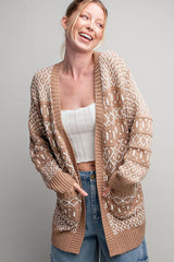 Beige Pattern Knit Maternity Cardigan