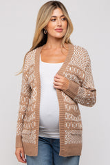 Beige Pattern Knit Maternity Cardigan