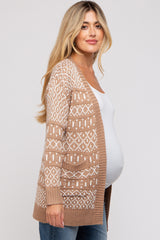 Beige Pattern Knit Maternity Cardigan