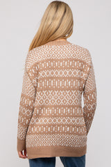 Beige Pattern Knit Maternity Cardigan