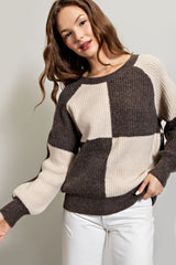 Brown Checkered Long Sleeve Sweater