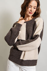 Brown Checkered Long Sleeve Sweater