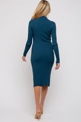 Teal Ribbed Mock Neck Maternity Sweater Dress