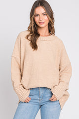 Beige Knit Exposed Seam Maternity Sweater