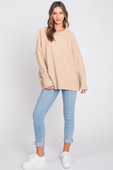 Beige Knit Exposed Seam Sweater