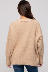 Beige Knit Exposed Seam Maternity Sweater