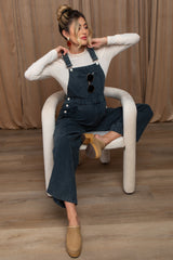 Faded Black Front Pocket Maternity Overalls