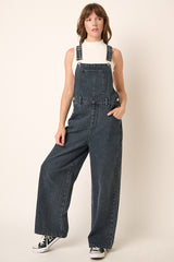 Faded Black Front Pocket Maternity Overalls