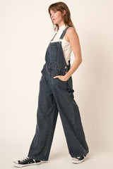 Faded Black Front Pocket Overalls