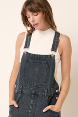 Faded Black Front Pocket Overalls