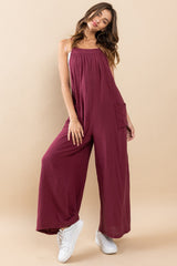 Burgundy Wide Leg Tie Back Maternity Overalls