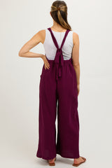 Burgundy Wide Leg Tie Back Maternity Overalls