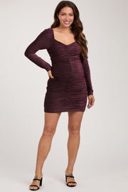 Black Burgundy Glitter Ruched Maternity Fitted Dress