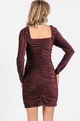 Black Burgundy Glitter Ruched Fitted Dress