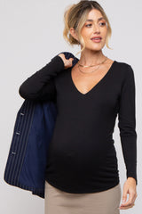 Black V-Neck Long Sleeve Maternity Top