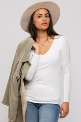 Ivory V-Neck Long Sleeve Maternity Top