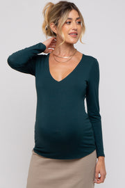 Forest Green V-Neck Long Sleeve Maternity Top