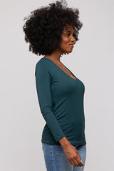 Forest Green V-Neck Long Sleeve Top