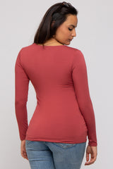 Rust V-Neck Long Sleeve Top