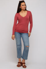 Rust V-Neck Long Sleeve Top