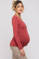 Rust V-Neck Long Sleeve Maternity Top