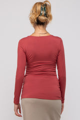 Rust V-Neck Long Sleeve Maternity Top