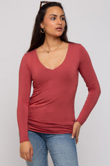 Rust V-Neck Long Sleeve Top