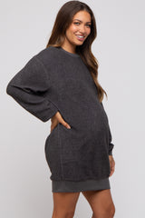 Charcoal Fleece Oversized Maternity Sweatshirt Mini Dress