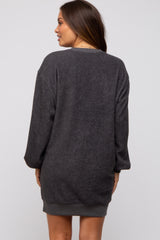 Charcoal Fleece Oversized Maternity Sweatshirt Mini Dress