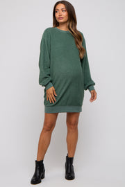 Green Fleece Oversized Maternity Sweatshirt Mini Dress