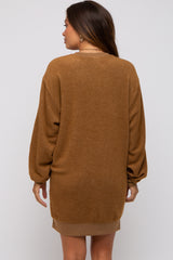 Brown Fleece Oversized Maternity Sweatshirt Mini Dress