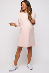 Light Pink Long Sleeve Maternity Shirt Dress