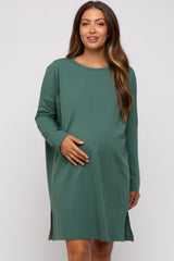 Green Long Sleeve Maternity Shirt Dress