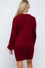 Burgundy Collared Button Front Maternity Sweater Dress