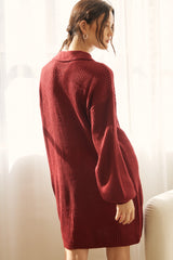 Burgundy Collared Button Front Sweater Dress