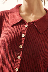 Burgundy Collared Button Front Sweater Dress