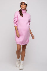 Pink Knit Long Sleeve Turtleneck Maternity Sweater Dress