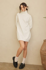 Cream Knit Long Sleeve Turtleneck Maternity Sweater Dress