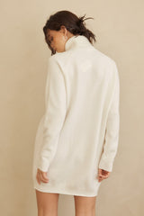 Cream Knit Long Sleeve Turtleneck Sweater Dress